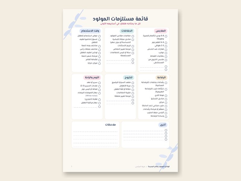 غلاف قوائم المولود والأم الجديدة